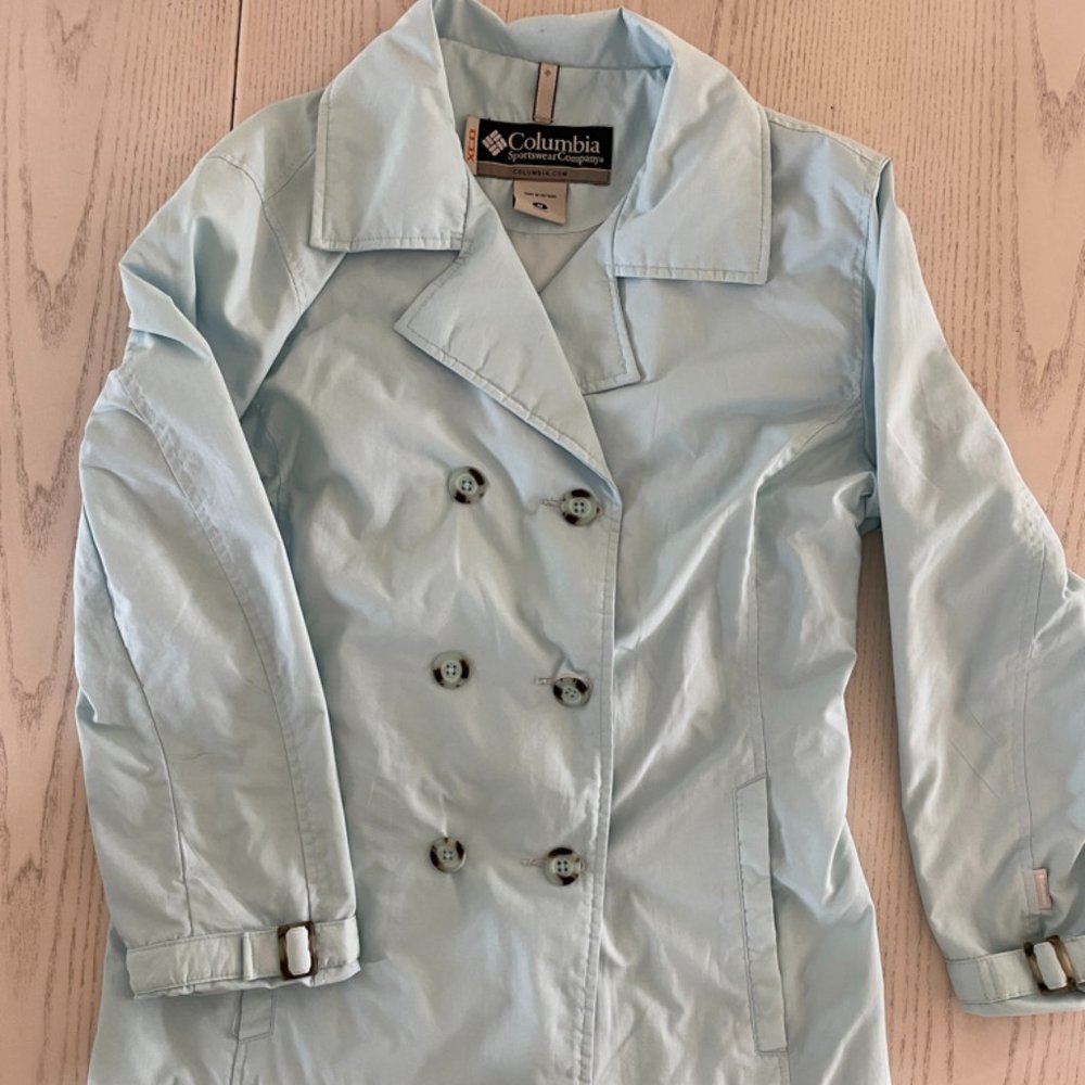 Columbia Sportswear Sky Blue Double Breasted Lightweight Trench Jacket Size M